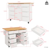 thumbnail of Kücheninsel Küchenwagen auf Rollen Weiß 122x74x92 cm mit klappbarer Tischplatte 8 Schubladen Schrank verstellbare Böden Gewürzregal