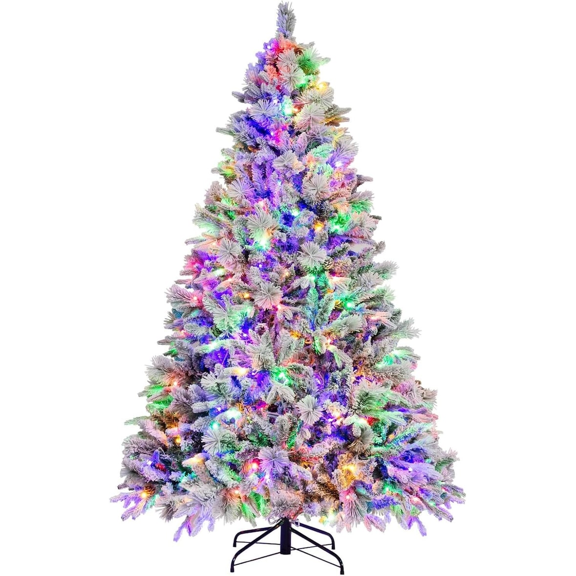 COSTWAY 210 cm künstlicher Weihnachtsbaum mit Beleuchtung, Schnee und Zapfen, Weihnachtsbaum mit 8 Lichtmodi