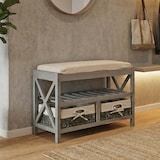 thumbnail of Schuhregal HWC-C48, Sitzbank Schuhablage, Shabby-Look Vintage 45x65x34cm ~ grau