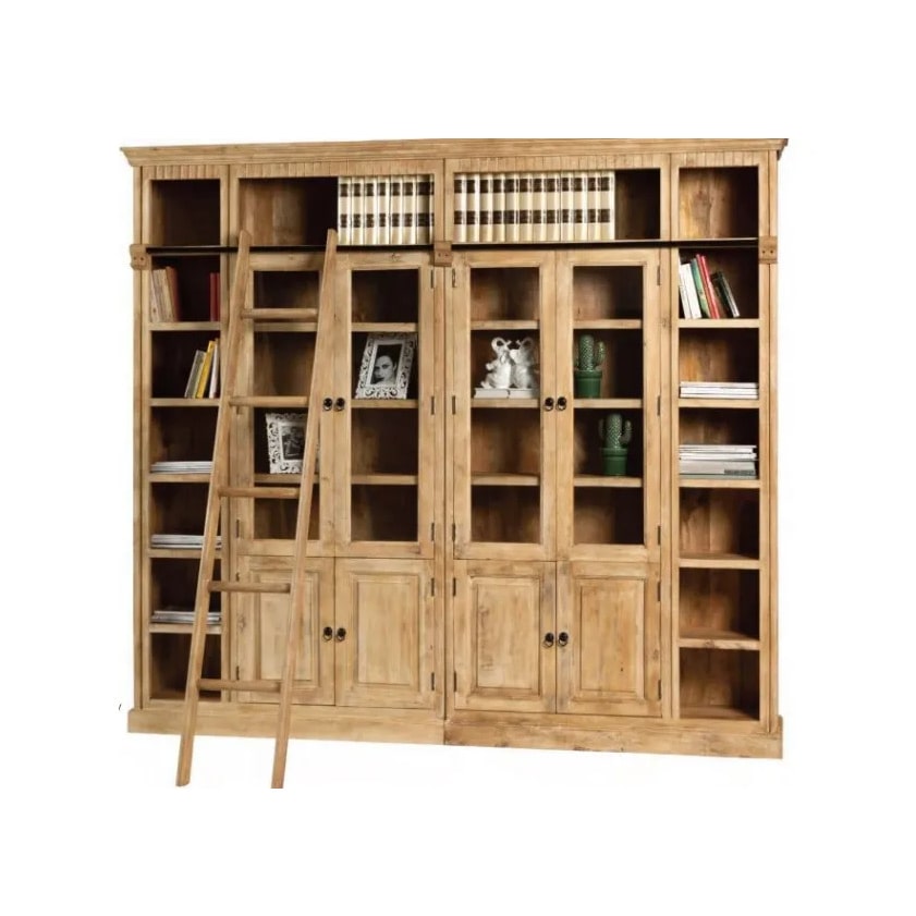 Estante Evry com 4 portas de vidro e 4 portas de madeira ao centro e prateleiras laterais abertas  - 248x36x221cm