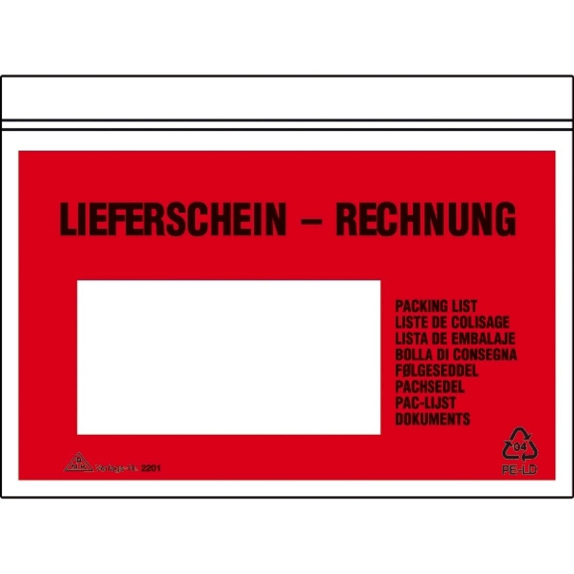 Begleitpapiertasche C6 Lieferschein/Rechnung u. Packliste