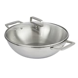 thumbnail of Wok en inox Ø28 cm, 2 anses fixes, avec couvercle en verre  Ø28cm