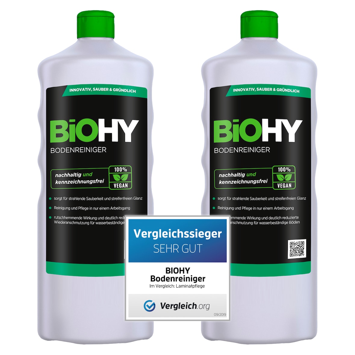 BiOHY Bodenreiniger (2x1l Flasche) | Konzentrat für alle Reinigungsgeräte und alle Hartböden | Angenehmer Geruch und streifenfreie Reinigung