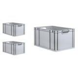 thumbnail of PROREGAL SuperSparSet 3x Eurobox NextGen Economy mit Scharnierdeckel & gelben Verschlüssen, Griffe offen, HxBxT 32x40x60cm, 65L, Eurobehälter, Box