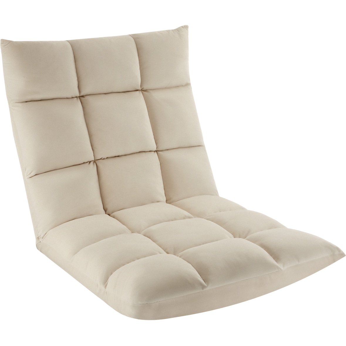tectake Sillón de suelo con respaldo Snooze, 2 en 1, terciopelo, regulable en 14 posiciones   Beige