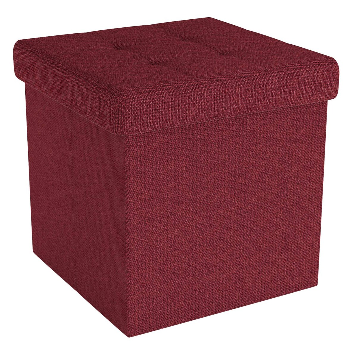 Intirilife Faltbare Sitzhocker 30x30x30 cm in GRANAT ROT - Sitzwürfel Fußhocker Aufbewahrungsbox mit Stauraum und Deckel aus Stoff mit Mulden