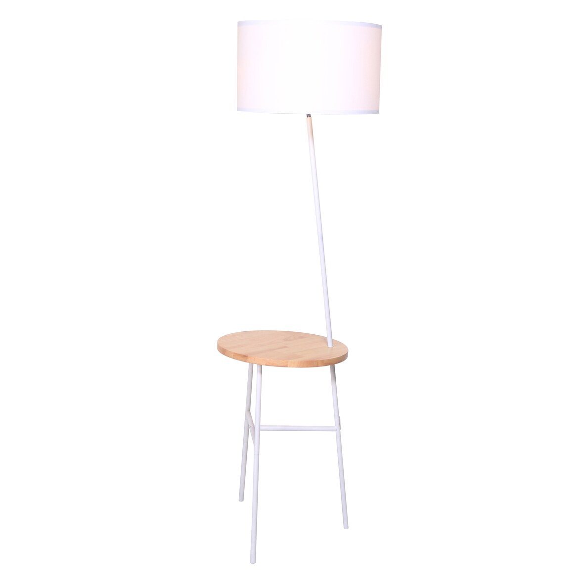 SalesFever Lampadaire | avec plateau en bois | tissu | L 40 x P 40 x H 155 cm | Blanc
