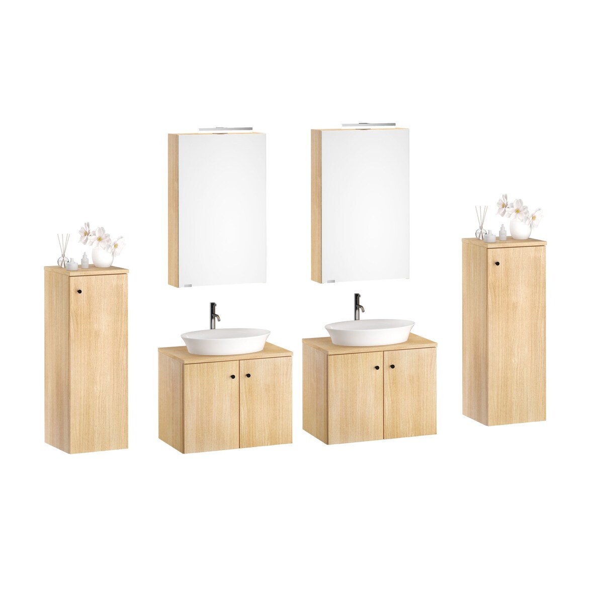 Badezimmermöbel-Set Spiegelschrank Waschtisch Schrank Eiche Dekor V-90.59-03