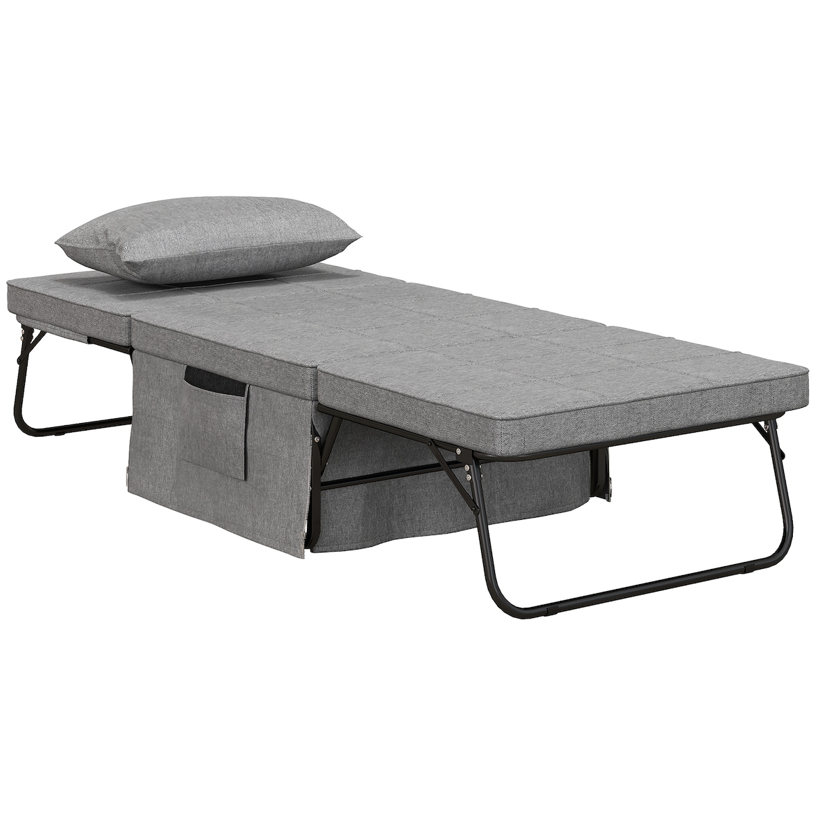HOMCOM sofá cama de 1 plaza 4 en 1, sillón cama tapizado en lino, con respaldo ajustable de 5 niveles, almohada acolchada, 75x80x74 cm, gris