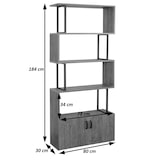 thumbnail of Bücherregal HWC-A27, Regal Standregal Raumteiler Wohnregal, Staufach mit Tür 183x80cm 3D-Struktur ~ dunkelbraun