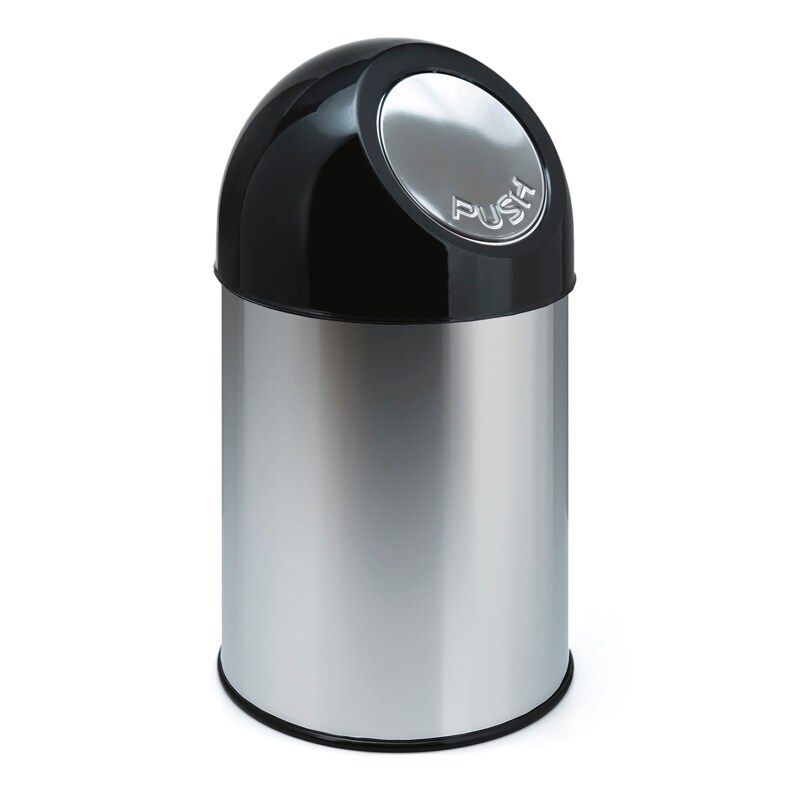 PROREGAL Klassischer Abfallbehälter mit Pushdeckel | 30 Liter, HxBxT 56x31x31cm | Metall | Edelstahl