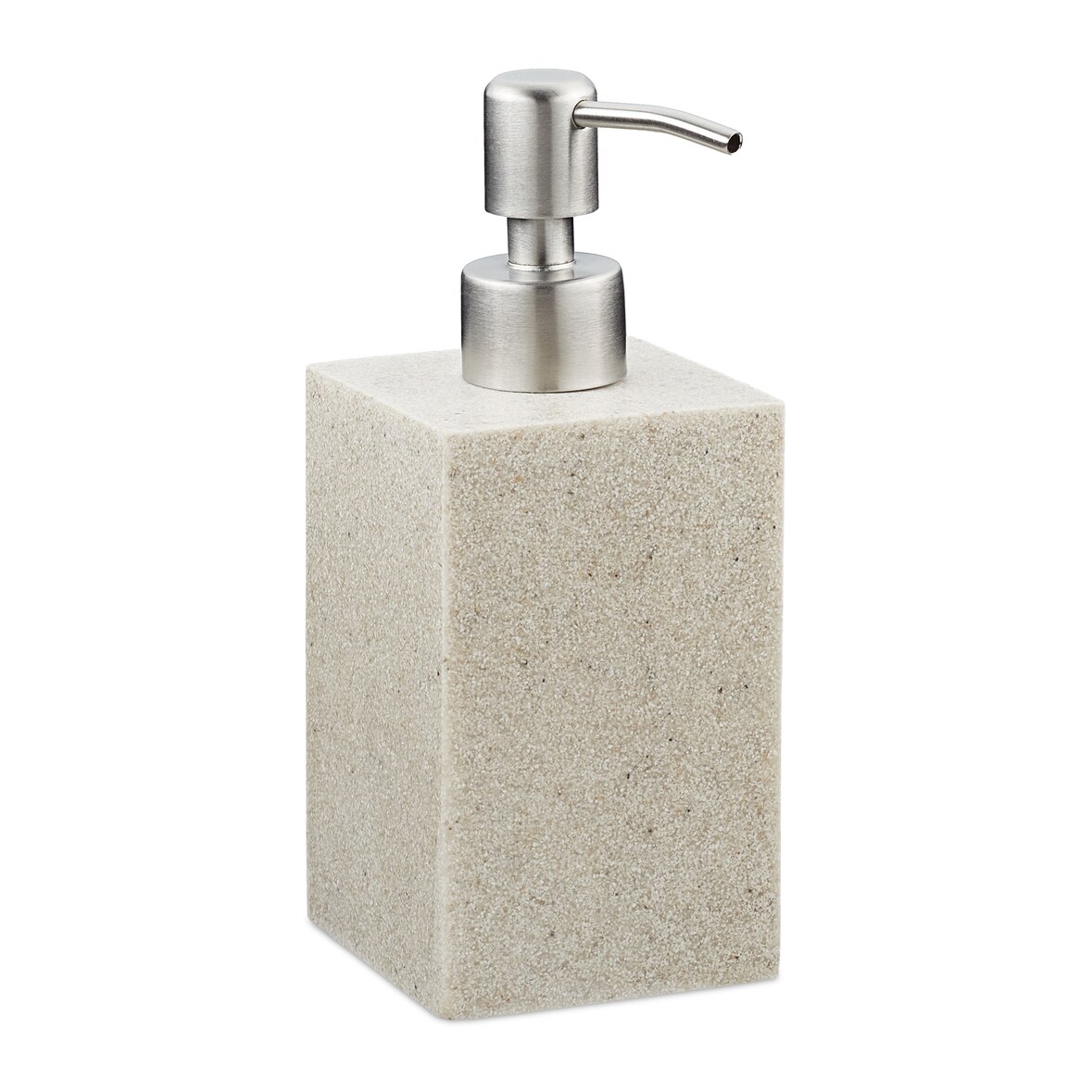 Relaxdays Seifenspender 300 ml, nachfüllbar, Bad, Küche, Flüssigseifenspender eckig, Polyresin, Edelstahlpumpe, sand