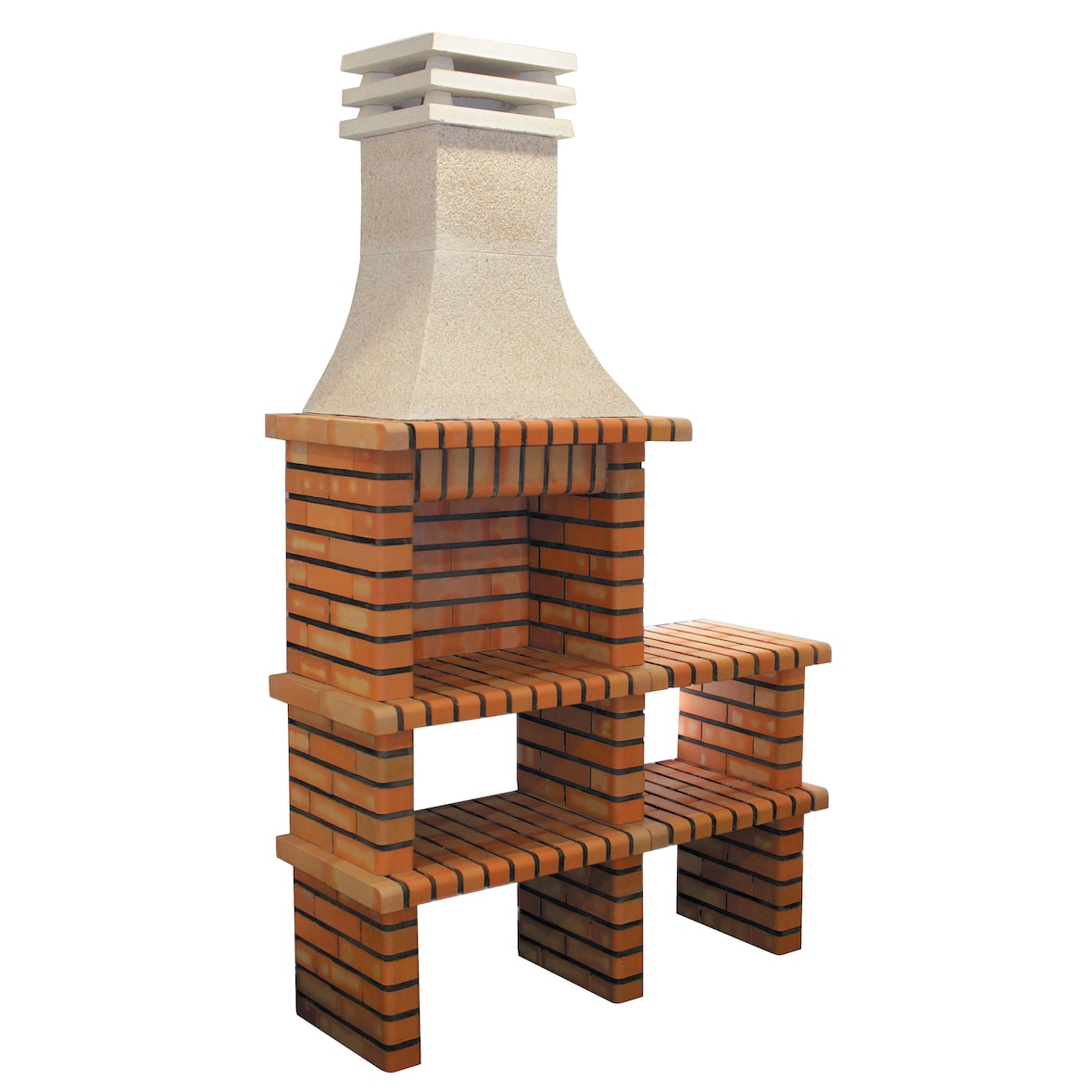 BBQ BRICK I - Churrasqueira com 2 bancadas, produzida em tijolo e cimento refratário - 128x51x210cm