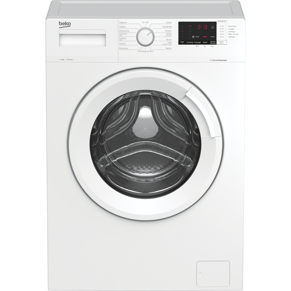 Beko, Lavatrice Slim, 6kg, Classe D, 1000giri, motore inverter, Display digit, Dimensioni AxLxP: 84x60x44cm