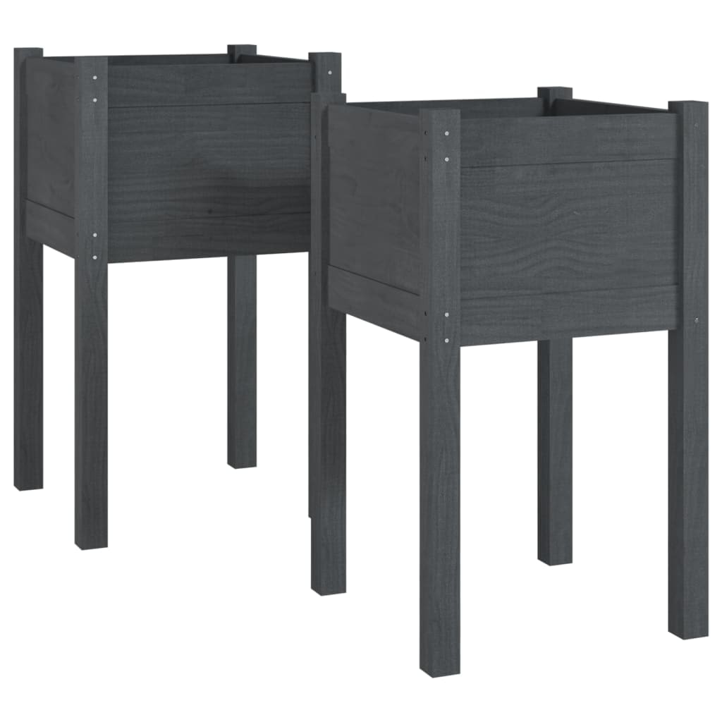 vidaXL Pflanzkübel 2 Stk. Grau 40x40x70 cm Massivholz Kiefer
