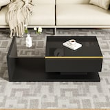 thumbnail of Couchtisch LED 16 Farben, modern, Hochglanz Schwarz, Glasplatte, mit Stauraum 100x50x32,5 cm, eleganter Wohnzimmertisch