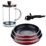 thumbnail of BERGNER - Set mit 3 Bratpfannen Ø18/20/24cm aus gepresstem Aluminium, rot, mit abnehmbarem Griff mit Stempel-Kaffeemaschine aus Borosilikatglas