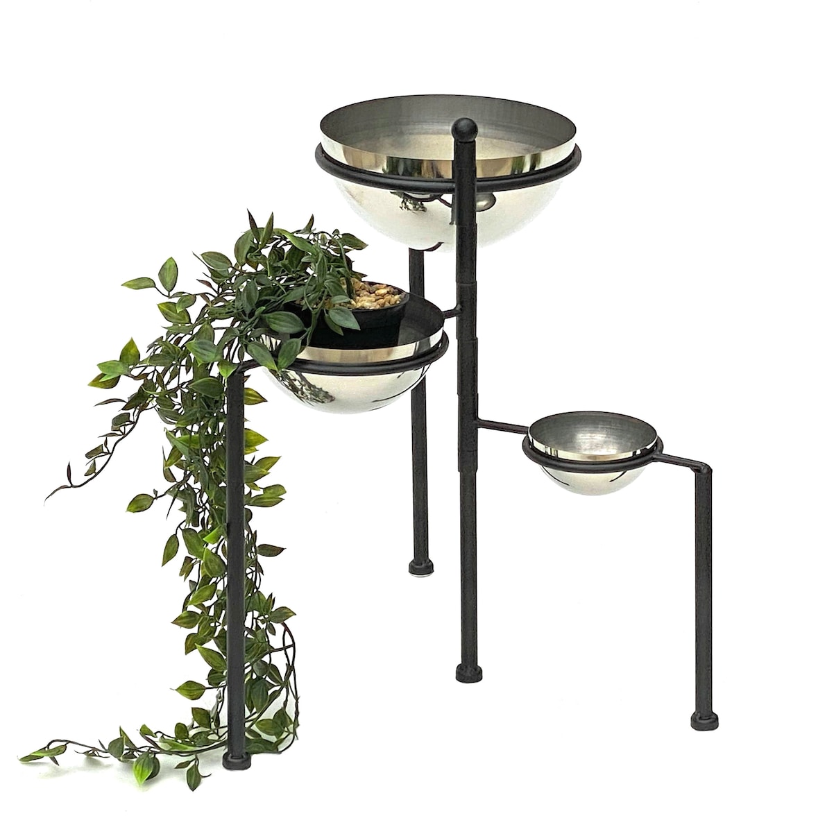 DanDiBo Blumentreppe Metall Rund 46 cm Blumenständer mit 3 Töpfe Silber 96082 Blumenständer Blumensäule Pflanzenständer Ablage