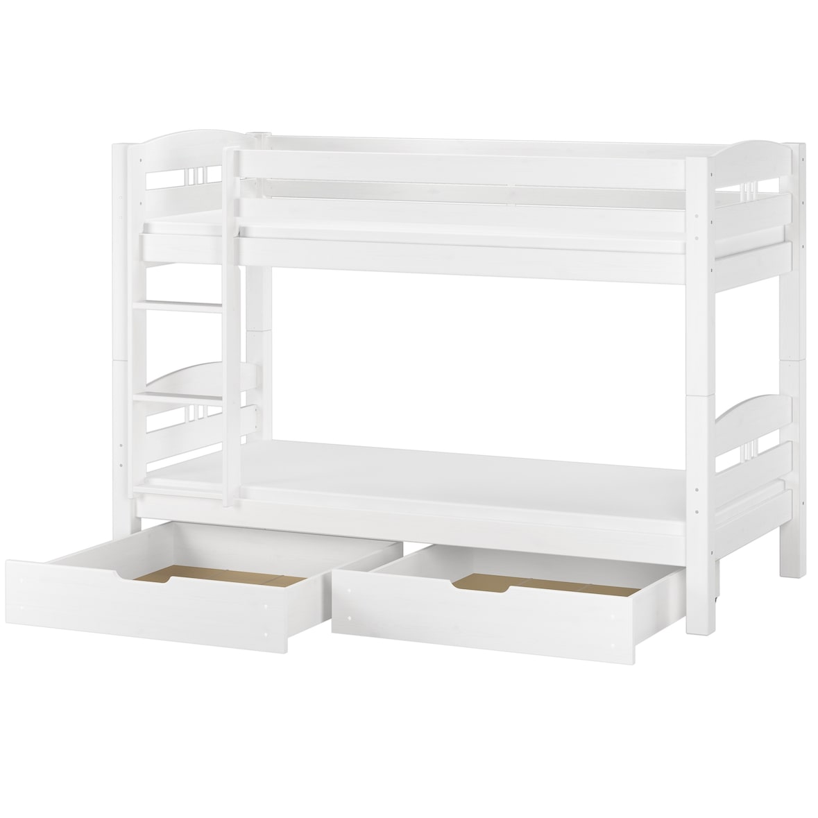 Kinder Etagenbett Kiefer weiß 90x200 Doppel-Bettkasten Rollroste Matratzen Stockbett 60.10-09WMS2