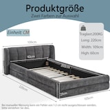 thumbnail of Einzelbett 90x200 cm Polsterbett mit Chenillebezug, ergonomischem Kopfteil und stabiler, geräuscharmer Konstruktion, Dunkelgrau