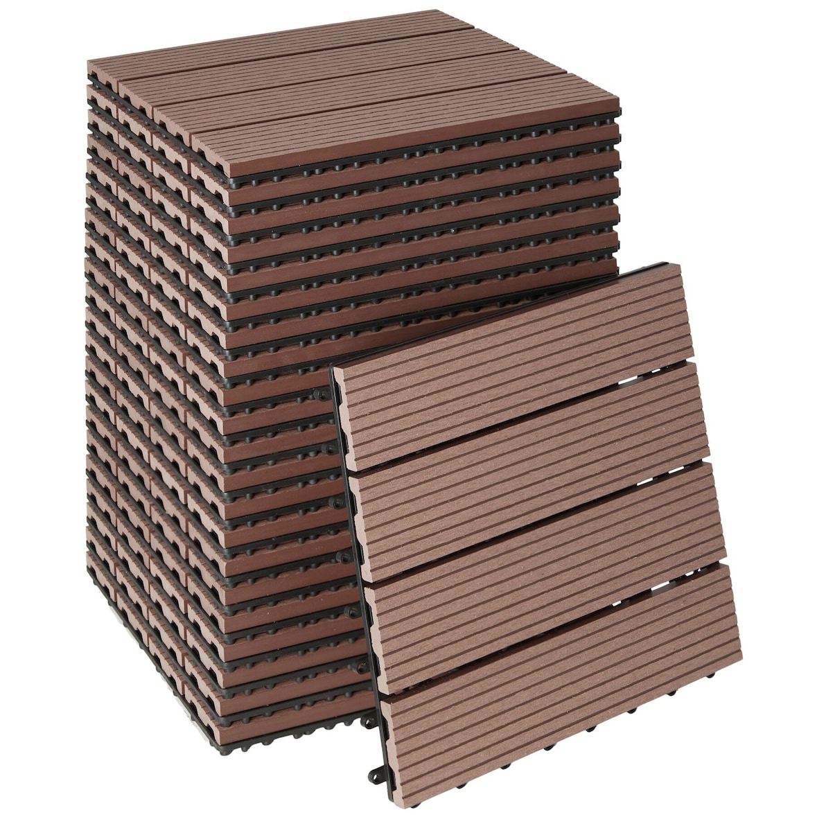 tectake Set tuintegels Tegulas, WPC in houtlook - bruin, Set van 22 - 406014