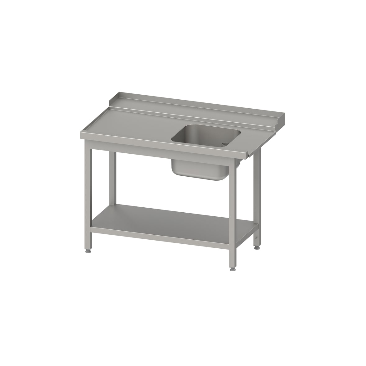 Stalgast Edelstahl Zulauftisch, Korbführung mit Gefälle, mit Grundboden mit einem Becken 800x750x880 mm, Anbauseite links, mit Aufkantung, verschweißt