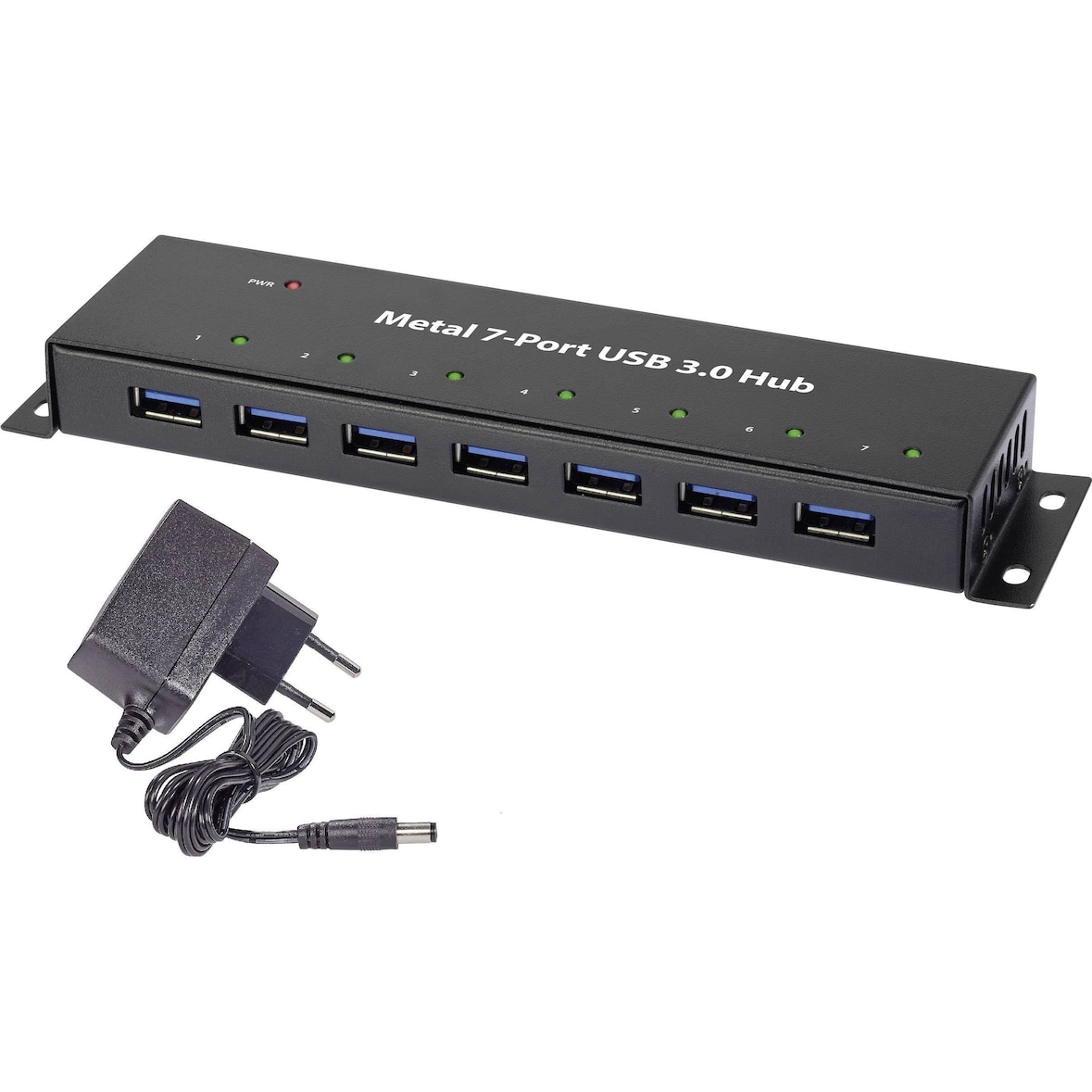 Renkforce RF-3955359 7 Port USB 3.2 Gen 1-Hub (USB 3.0) zur Wandmontage, Metallgeh?use Schwarz