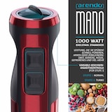 thumbnail of Arendo - Stabmixer, 1000 W, Edelstahl Pürierstab in rot, Handmixer mit Becher, stufenlose Regelung