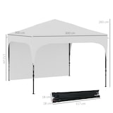 thumbnail of Carpa plegable 3x3 m cenador de jardín con altura ajustable 1 pared lateral impermeable 4 bolsas de arena y bolsa de transporte blanco