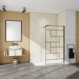 thumbnail of AICA Walkin Mampara Panel de ducha serigrafiada de línea negra Vidrio Templado de 8mm Antical con Barra 73-120cm Perfil Negro Mate (108-110)x200cm