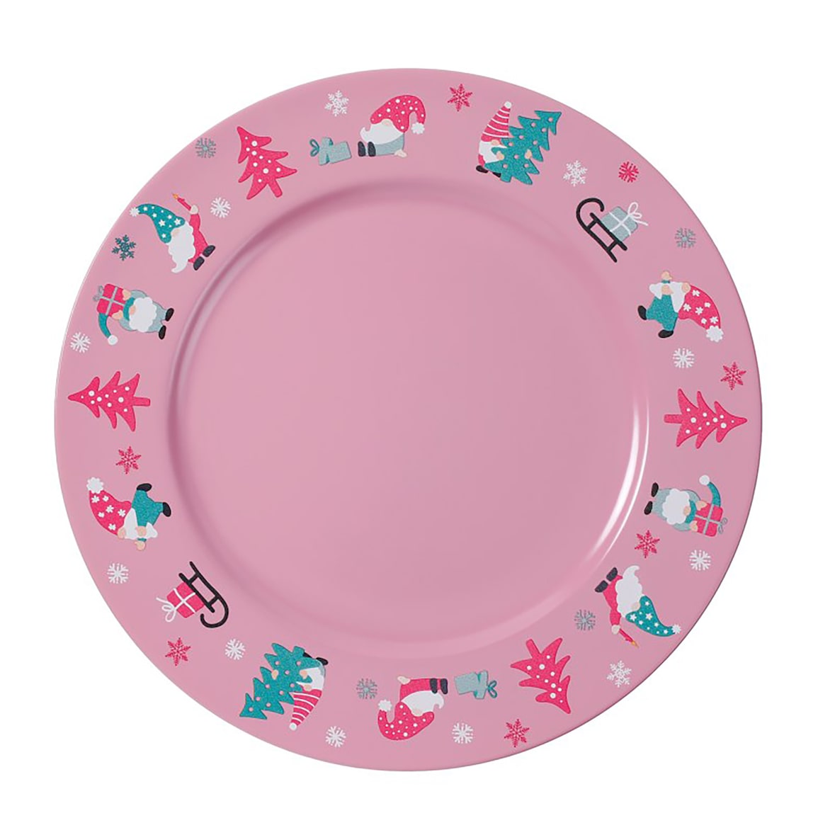 Dekoteller 33cm Kunststoff mit Wichtel Motiv - Rosa