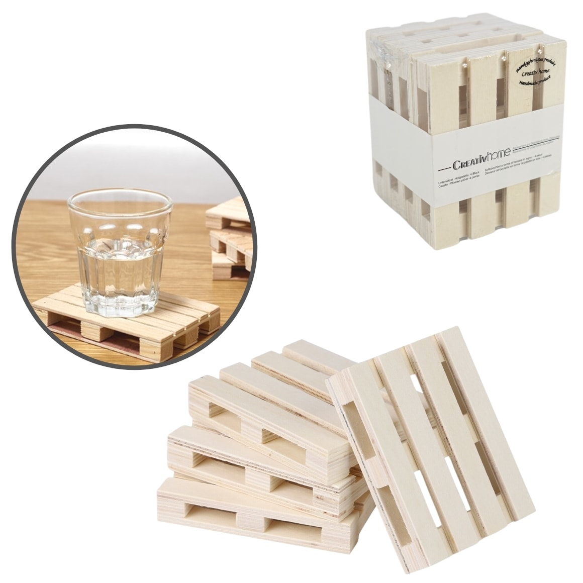 Onderzetters Mini Pallet Hout 10 cm Set Van 8