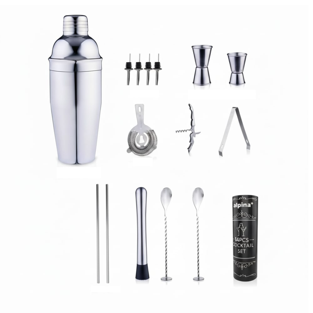 Cocktail Shaker Set 680ml 14 Pezzi Acciaio Inox Bar Kit