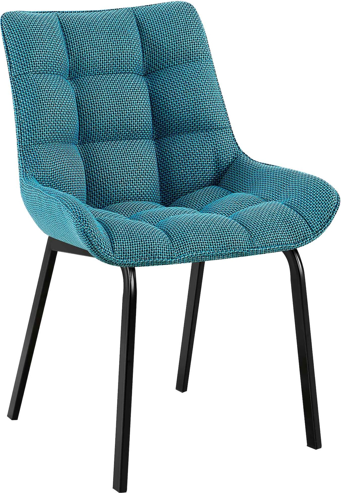Décoshop26 - Esszimmerstuhl x1 in türkisfarbenem Stoff großzügig gepolstert schwarzes Metallgestell 10_0007744