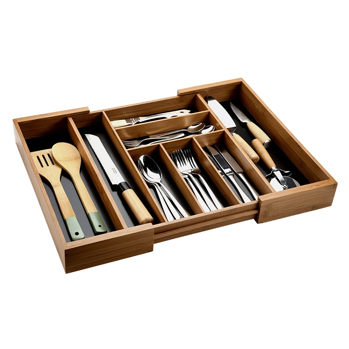 Variabler Besteckkasten, dunkler Bambus 6.5x58x43cm