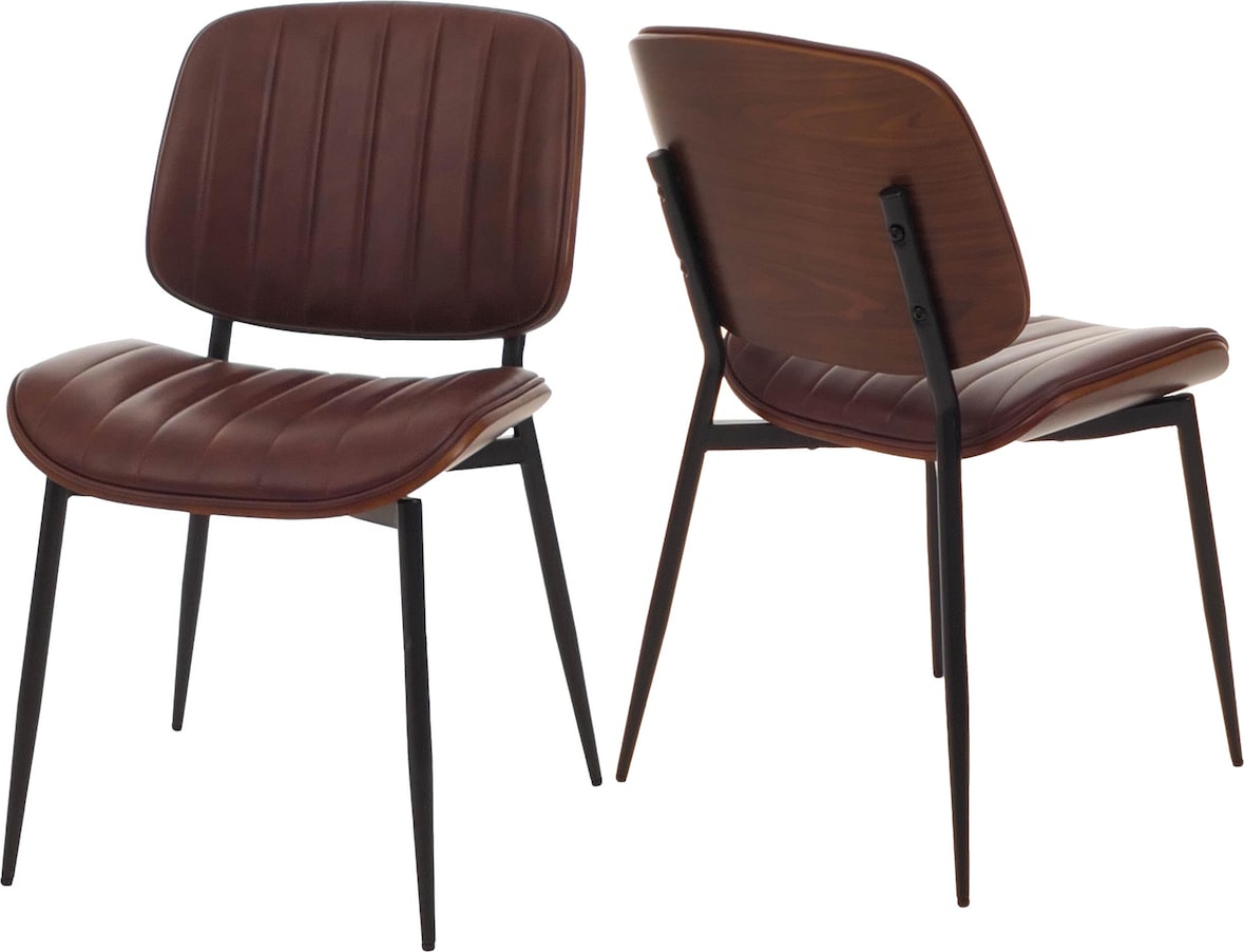 2er-Set Esszimmerstuhl HWC-O44, Küchenstuhl Stuhl, Bugholz Kunstleder Öko-Tex FSC® ~ Walnuss-Optik, vintage braun