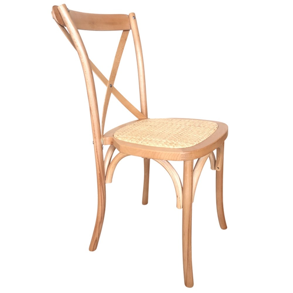 Silla Crossback de madera de haya natural con asiento de ratán