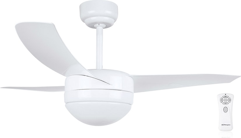 Ventilador de techo con luz Orbegozo CP 128105, 6 velocidades, motor DC, 3 aspas, mando a distancia, 105 cm de diámetro, 40 W