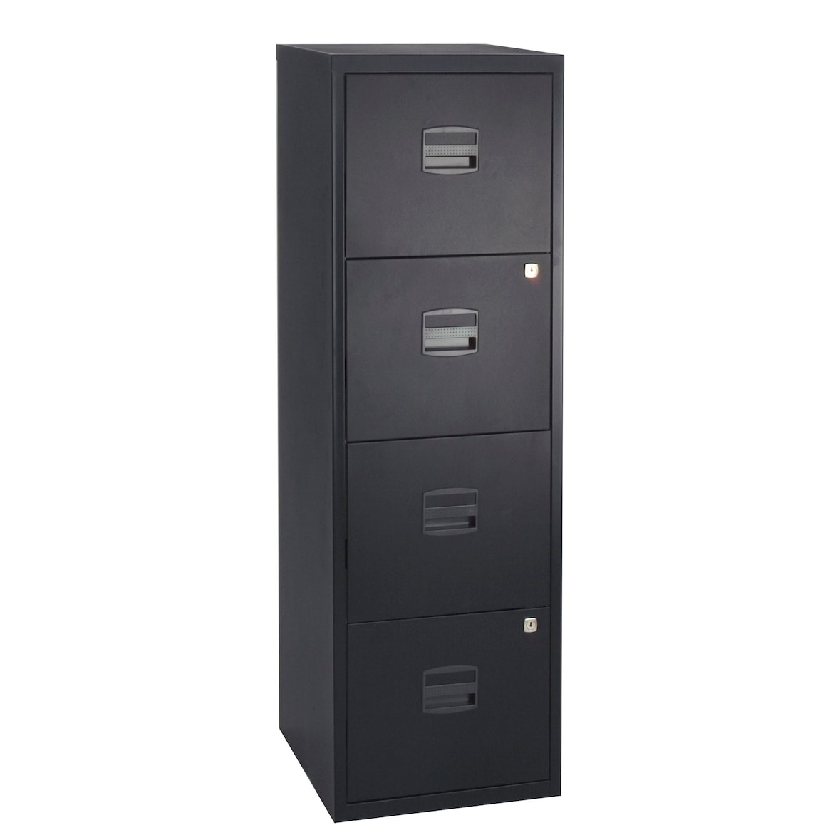 Bisley Home Hängeregistraturschrank mit Schloss aus Stahlblech, 4 Schubladen, einbahnig - Hängeregisterschrank abschließbar, Hängeregistratur für