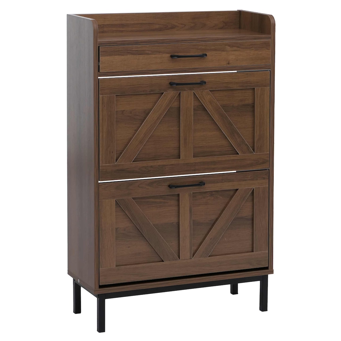 Schuhkipper HWC-P45, Schuhregal Schuhschrank, 2 Kippfächer Ablage Schublade MDF 95x60x24cm ~ braun