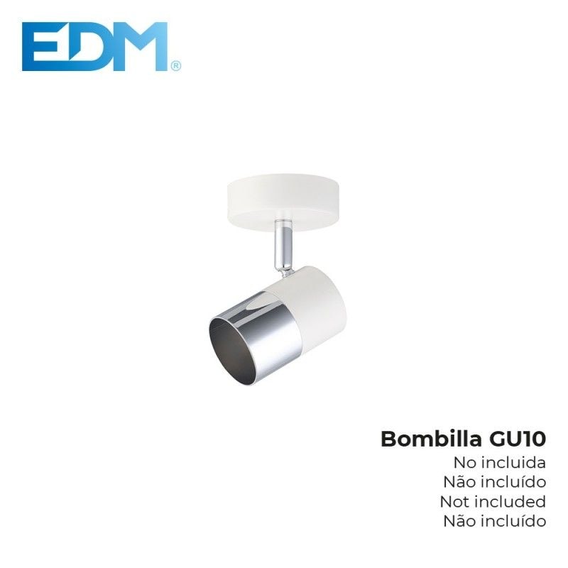 EDM - Holofote Halógeno 1 Elemento Crómio+Osso Branco Gu-10 Modelo Lua Edm