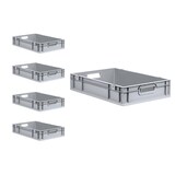 thumbnail of PROREGAL SuperSparSet 5x Eurobox NextGen Economy mit Scharnierdeckel & roten Verschlüssen, Griffe offen, HxBxT 12x40x60cm, 23L, Eurobehälter, Box