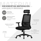 thumbnail of ML-Design Bürostuhl Ergonomisch Schwarz Mesh Drehstuhl Lendenstütze Kopfstütze Armlehnen Wippfunktion Rollen Chefsessel