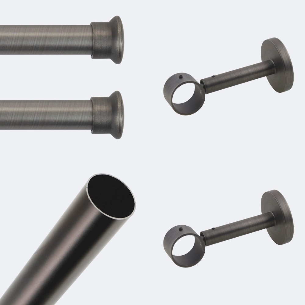 Kit de tringle à rideaux Carbone 200cm Diam.28mm Embout Chapeau - Fixation Mur - Boulet