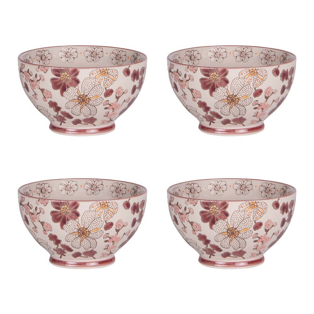 Coffret 4 bols Kiyo 14 cm -  Rouge Rond Grès Table Passion 14.00x14.00 cm