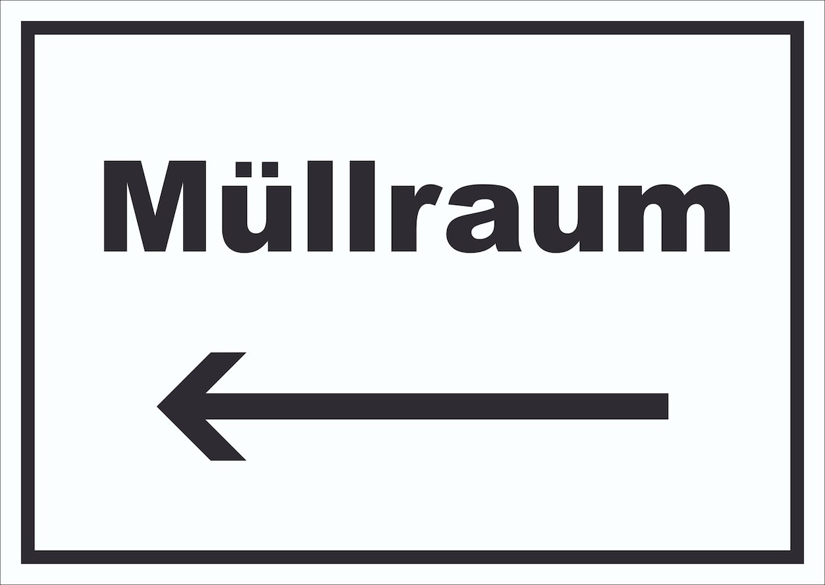Müllraum Schild mit Text Richtungspfeil links Abfall Mülltrennung waagerecht A4 (210x297mm)
