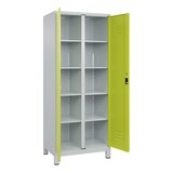 thumbnail of C+P Aufbewahrungs Doppel-Spind Classic PLUS, Füßen, 2 Abteile, HxBxT 195x80x50cm, Sicherheitsdrehriegel, Hellgrau/Clowngrün von PROREGAL