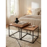 thumbnail of Wohnzimmertisch 2er Set Akazie Massivholz / Metall Beistelltisch Eckig, Design Couchtisch mit Metallbeine Sofatisch, Tischset 2-teilig