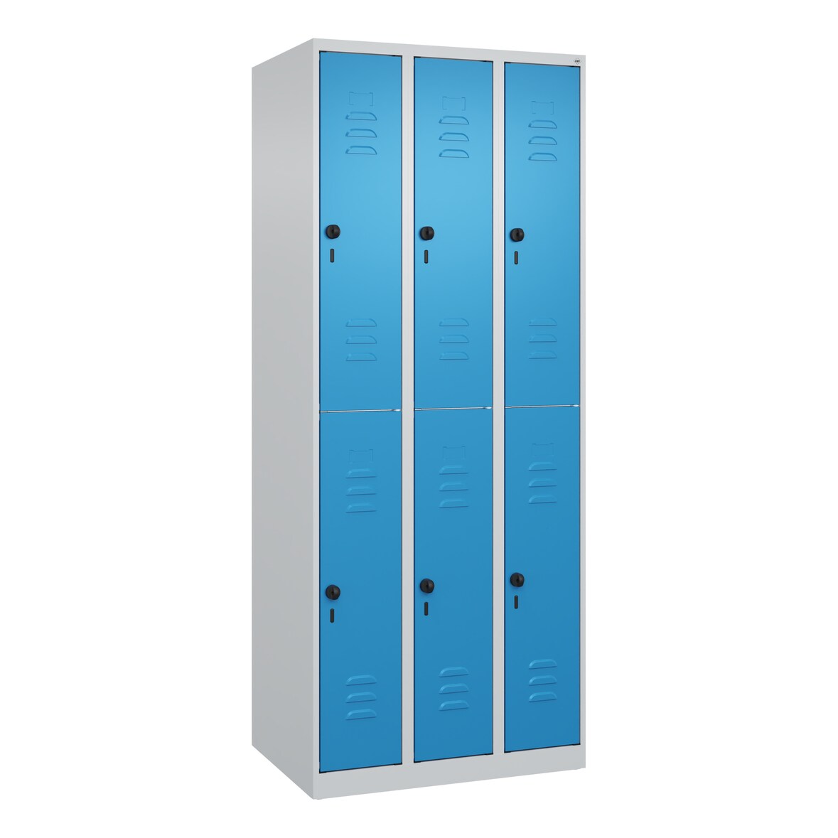 C+P Spind Classic PLUS, 6 Abteile, HxBxT 185x75x50cm, Sicherheitsdrehriegel, Hellgrau/Lichtblau von PROREGAL