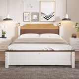 thumbnail of Doppelbett 140x200 cm aus Kiefernholz mit stabilen Mittelfüßen und elegantem Kopfteil – zeitloses Design in Weiß
